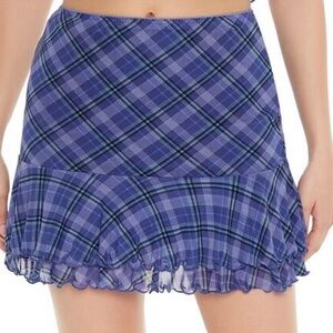 NWT Plaid Mesh Mini Skirt Sz L - Blue